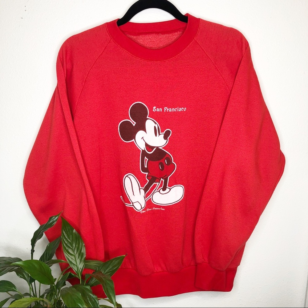 L Vintage Mickey Mouse San Francisco Red Sweater 80s